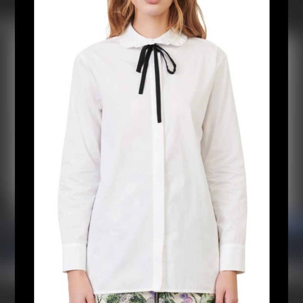 Maje white blouse with tie neck